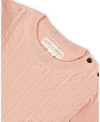 Hope & Henry Girls' 4-16 Long-Sleeve Cable-Knit Puff-Sleeve Sweater Dress