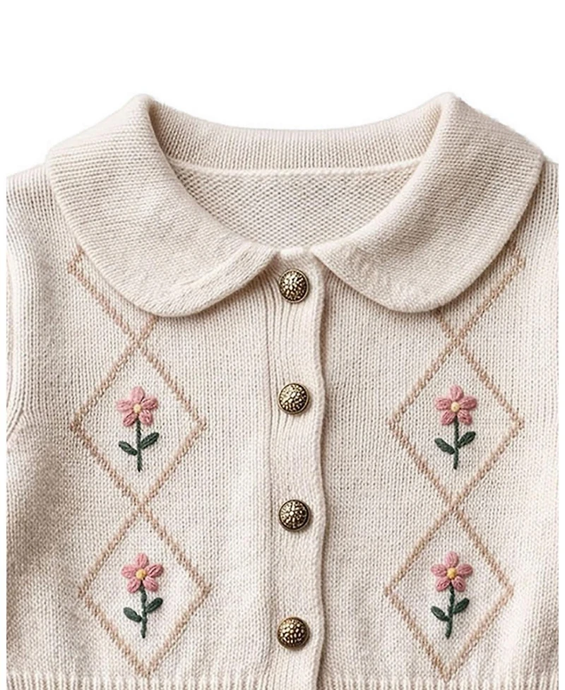 Hope & Henry Girls' 4-16 Organic Cotton Embroidered Peter Pan Collar Sweater Dress