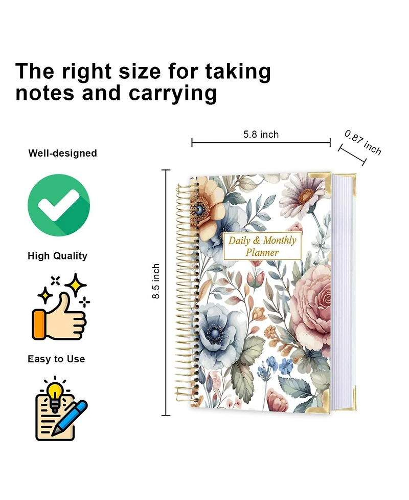Danrong Undated Daily Planner Hardcover Hourly Schedule To Do Lists Habit Tracker Layflat Binding All One Planning Tool