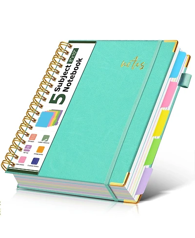 Danrong Leather Spiral Notebook 5 Subject Removable Dividers College Ruled 300 Pages
