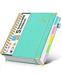 Danrong Leather Spiral Notebook 5 Subject Removable Dividers College Ruled 300 Pages