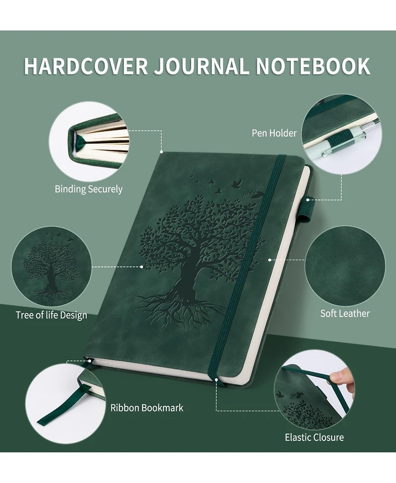 Danrong Hardcover Lined Journal Notebook Thick Paper Lay Flat Elastic Closure Ribbon Bookmark