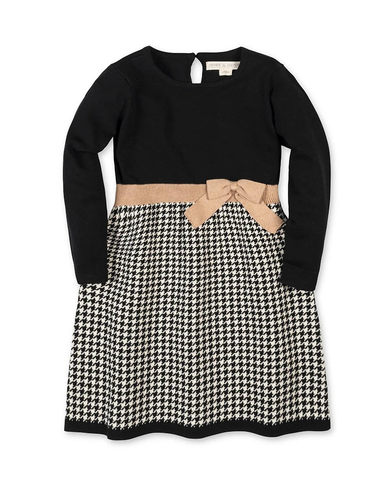 Hope & Henry Little and Big Girls' (6-12) Organic Skater Sweater Dress with Bow