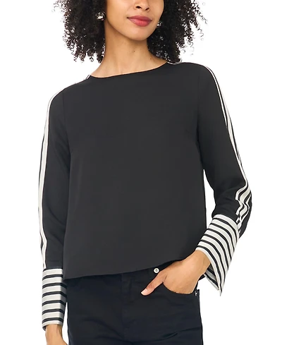 Vince Camuto Women's Contrast-Trim Long-Sleeve Top