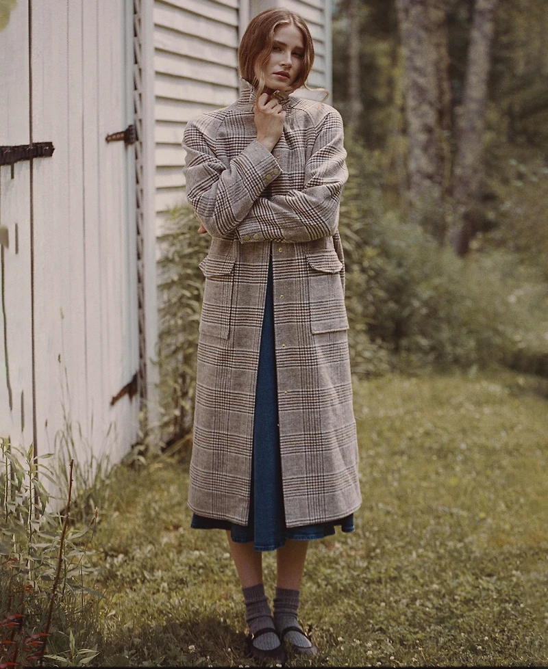 French Connection Women's Sutton Tailored Plaid Long Coat