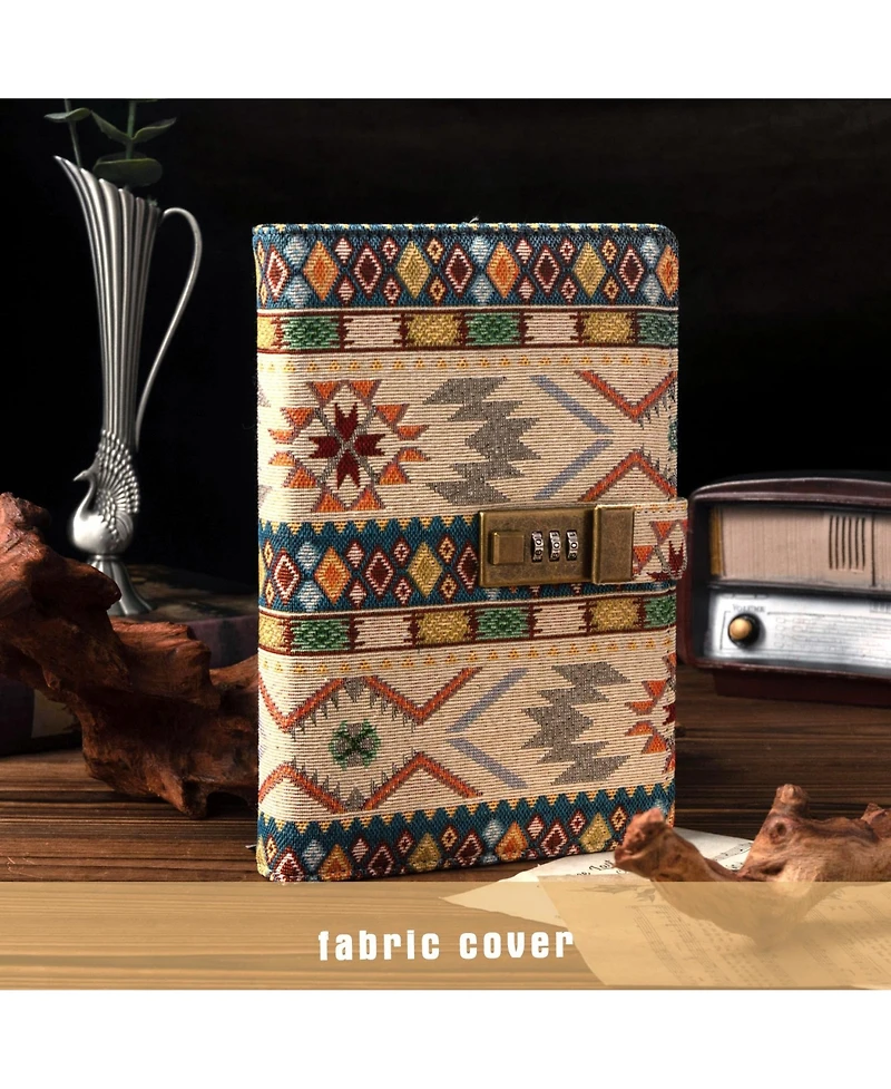 Danrong Fabric Cover Lock Diary Lined Hardcover Journal With Pen Numbered Pages Writing Planning