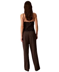 Calvin Klein Women's Windowpane High-Rise Wide-Leg Pants