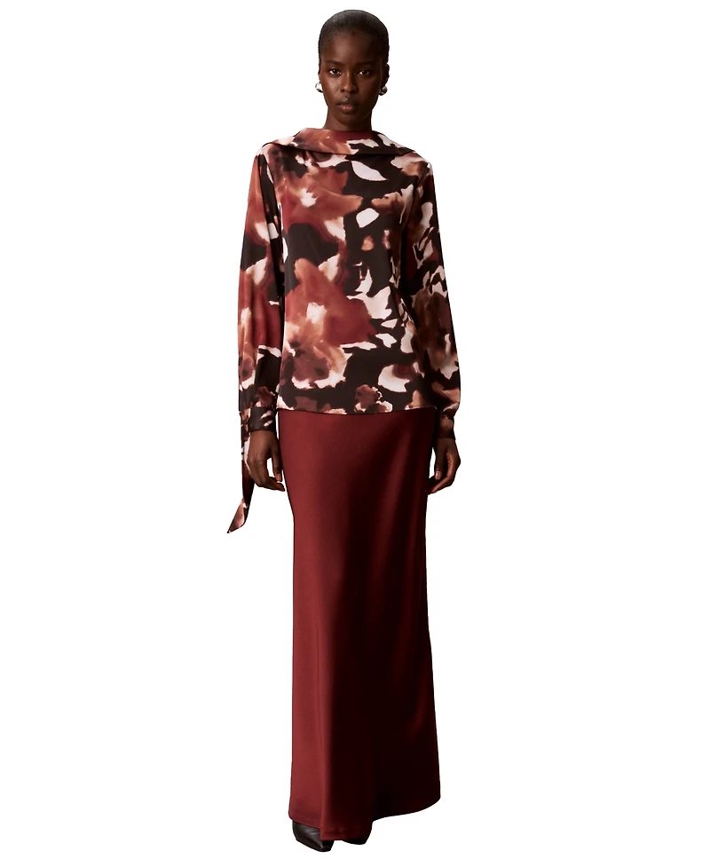 Calvin Klein Women's Scarf Neck Long-Sleeve Print Blouse