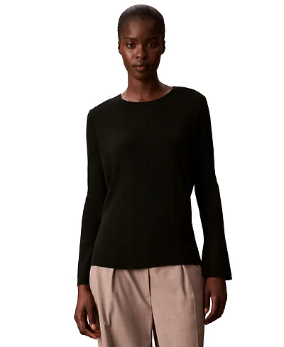 Calvin Klein Women's Ribbed Sculpted-Sleeve Crewneck Sweater