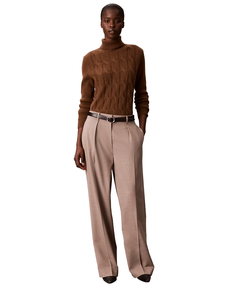 Calvin Klein Women's Lux Cable Knit Wool-Blend Turtleneck