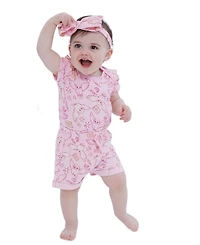 Harry Potter Baby Girls' Hedwig Short-Sleeve Ruffled-Shoulder Bodysuit, Shorts, and Headband, 3-Piece Set