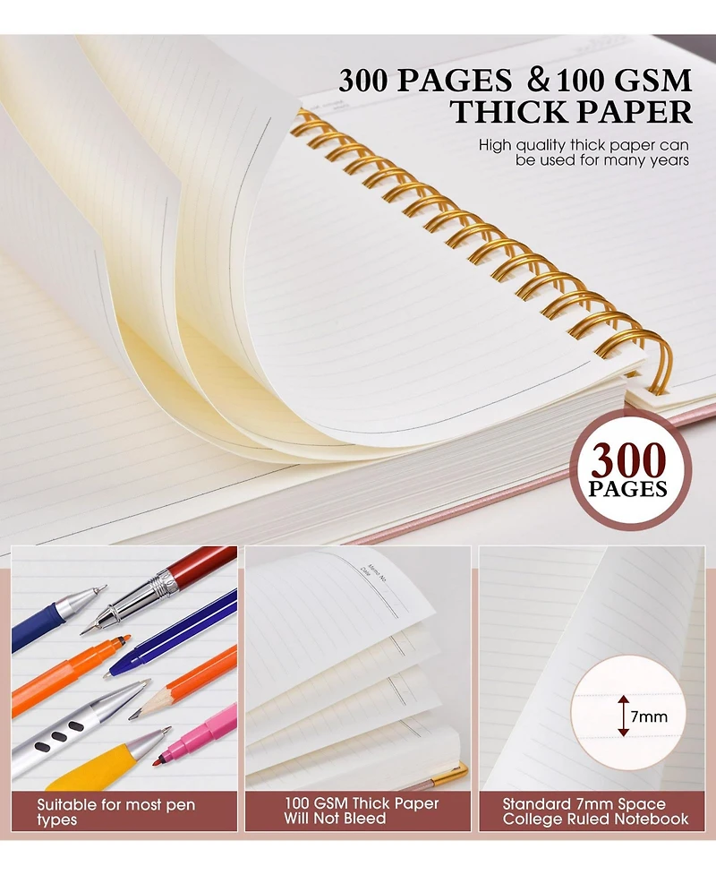 Danrong Spiral Notebook Hardcover Leather Lined Journals Thick Paper College Ruled With Closure Pocket