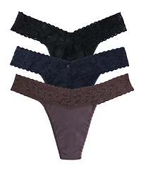 Hanky Panky Supima Cotton-Blend Original Rise Lace-Trim Thong, 3-Pack