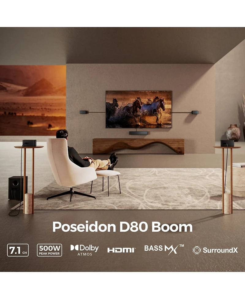 Ultimea Poseidon D80 Boom 7.1 Channel Soundbar with Dolby Atmos, Home Theater Sound System with Wireless Subwoofer, 500W