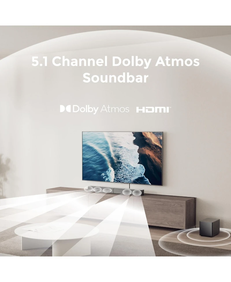 Ultimea Poseidon M60 Boom 5.1ch Dolby Atmos Sound System, 340W Peak Power, 5 Full-Range Drivers, Wired Subwoofer
