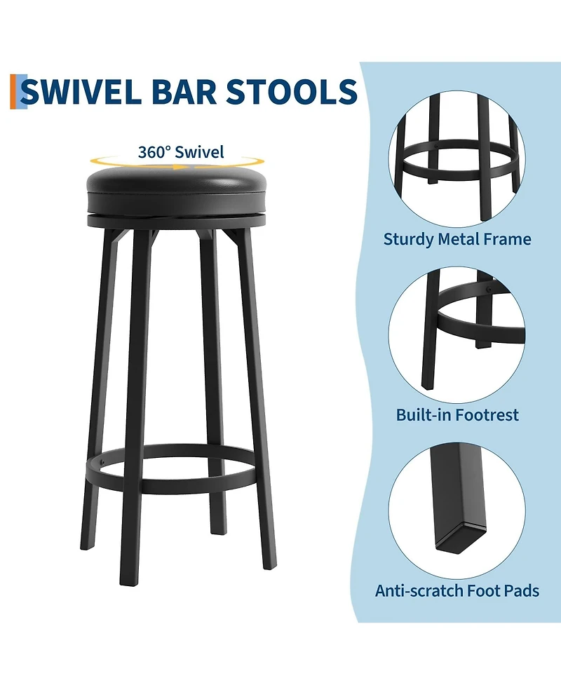 Gaomon Swivel Bar Stools Set of 4, Modern Backless Counter Bar Chairs with Pu Leather Padded Round Seat, Footrest for Kitchen Island Home Bar Cafe.
