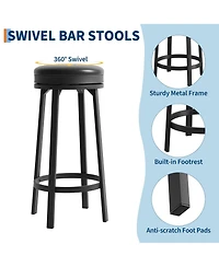 Gaomon Swivel Bar Stools Set of 4, Modern Backless Counter Bar Chairs with Pu Leather Padded Round Seat, Footrest for Kitchen Island Home Bar Cafe.