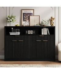 gaomon Fluted Buffet Sideboard Cabinet, Modern Wooden Storage Hutch with 2 Drawers, Adjustable Shelves, Coffee Bar Cabinet
