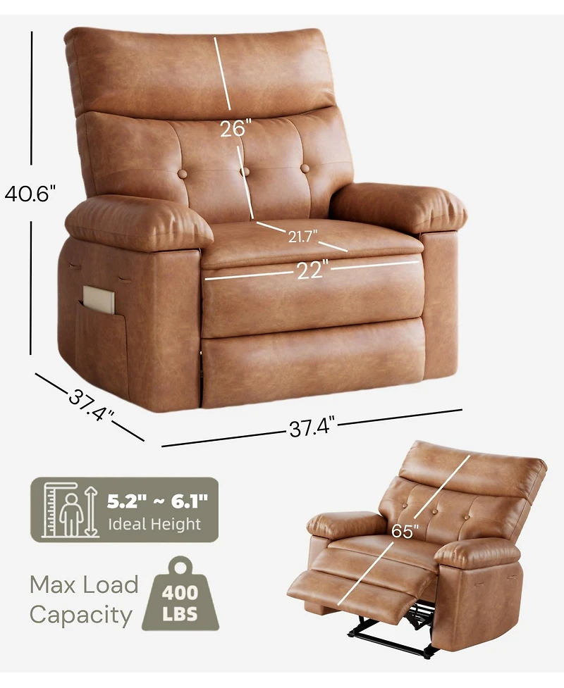 Gaomon Oversized Pu Leather Recliner Chair with Heat and Vibration Massage, 150degree(s) Reclining Swivel Lounge Armchair for Living Room Bedroom