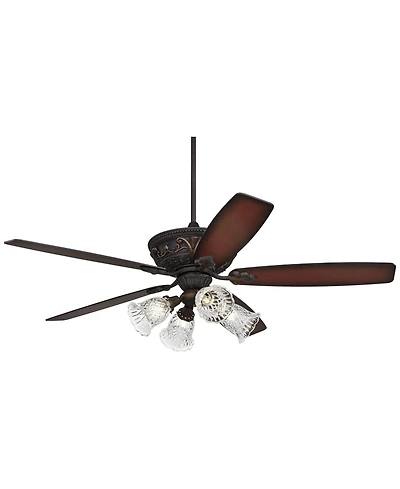 Casa Vieja 60" Montego Industrial Rustic Indoor Ceiling Fan Led Light Oil Rubbed Teak Clear Glass for Living Kitchen Home