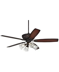 Casa Vieja 60" Montego Industrial Rustic Indoor Ceiling Fan Led Light Oil Rubbed Teak Clear Glass for Living Kitchen Home