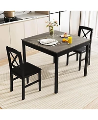 Costway 3 Piece Dining Table Set Wooden Square Kitchen Table with 2 Upholstered Chairs