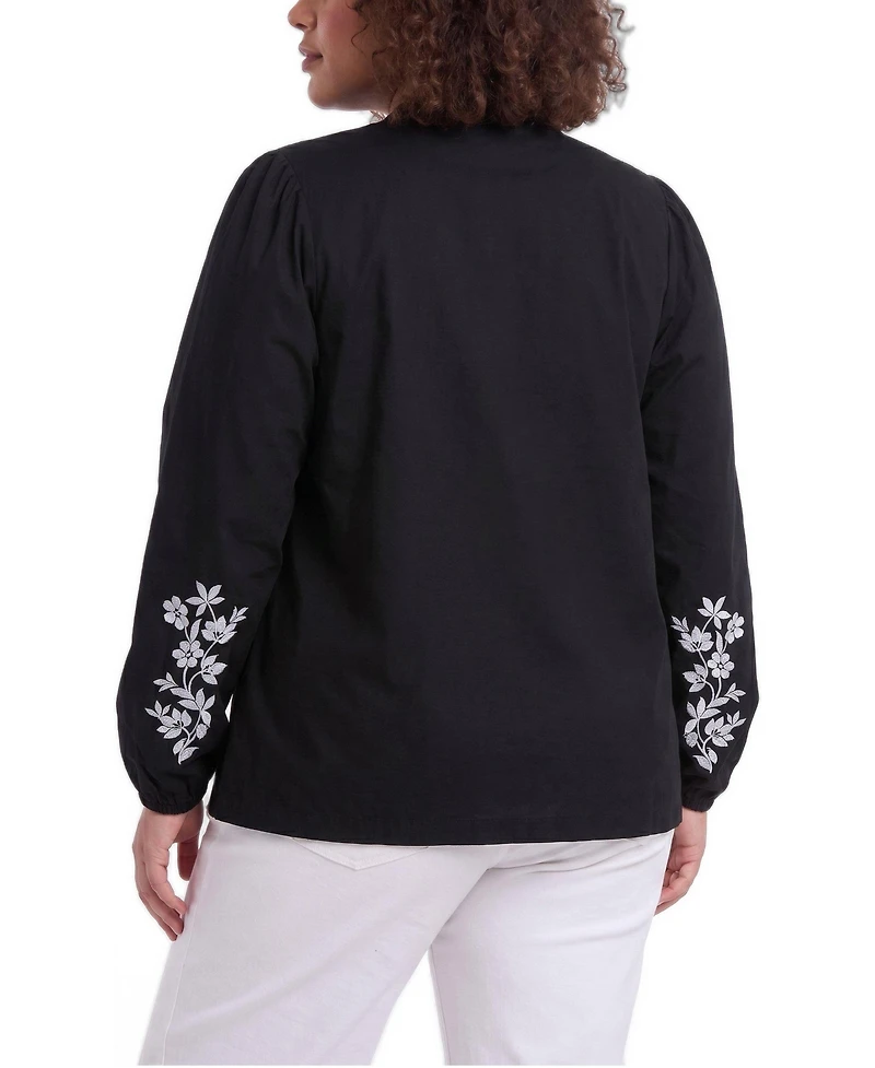 Torrid Plus Belle Isle V-Neck Bishop Sleeve Embroidered Blouse