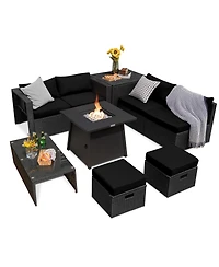 Costway 9Piece Patio Rattan Furniture Set Fire Pit Space saving