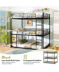 Sugift Metal Triple Bunk Bed with Safety Guardrails and 2 Ladders