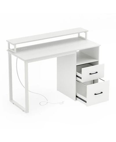 Sugift Computer Desk With 2 Ac Outlets Usb Type-c Port and File Drawer