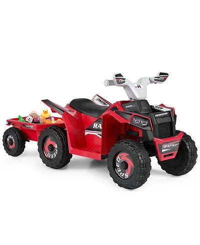 Sugift 6V Kids Atv Quad Car with Detachable Trailer Ride-On Toy, Ages 3+