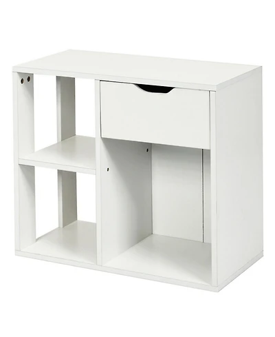 Gouun 3-Cube Bookcase Storage Organizer with Pull-Out Drawer and 2-Tier Shelves
