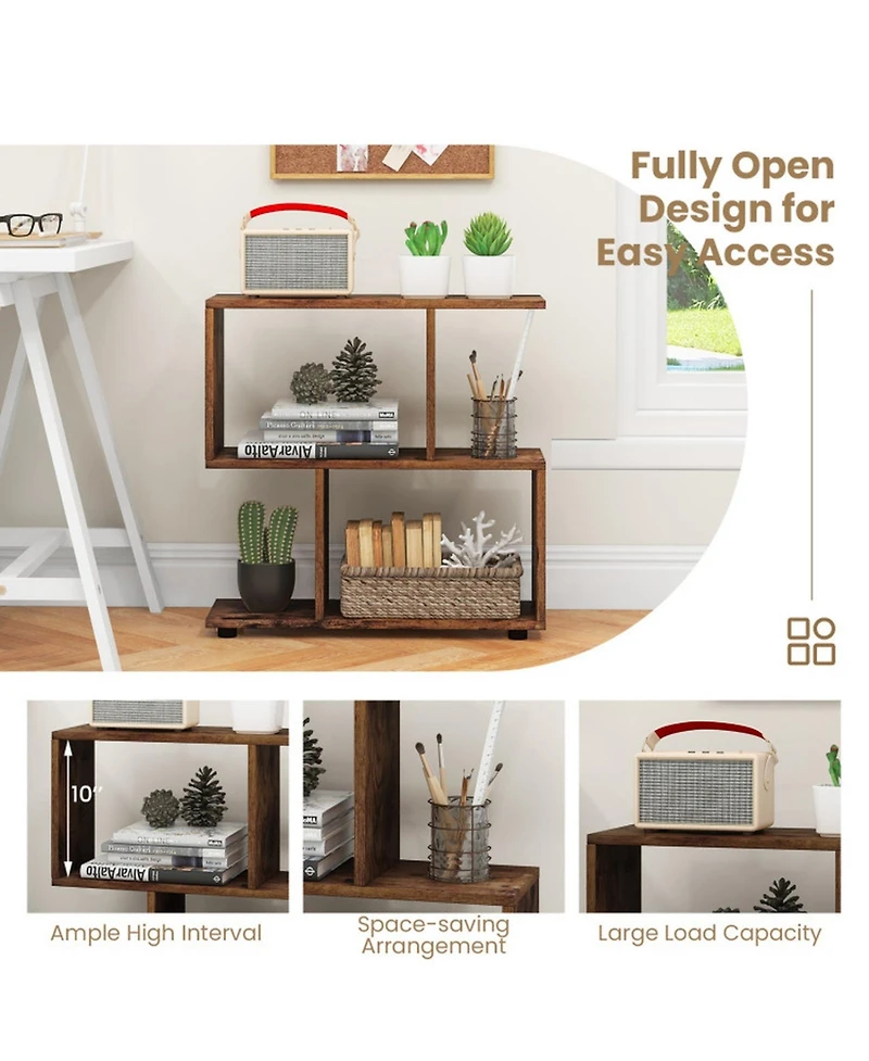 Gouun 24 Inch 3-Tier Geometric Bookshelf with Thick Foot Pads
