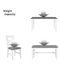 Boyel Living 6-Piece Wood Dining Table Set Kitchen Table Set with Upholstered Bench and 4 Dining Chairs, Farmhouse Style