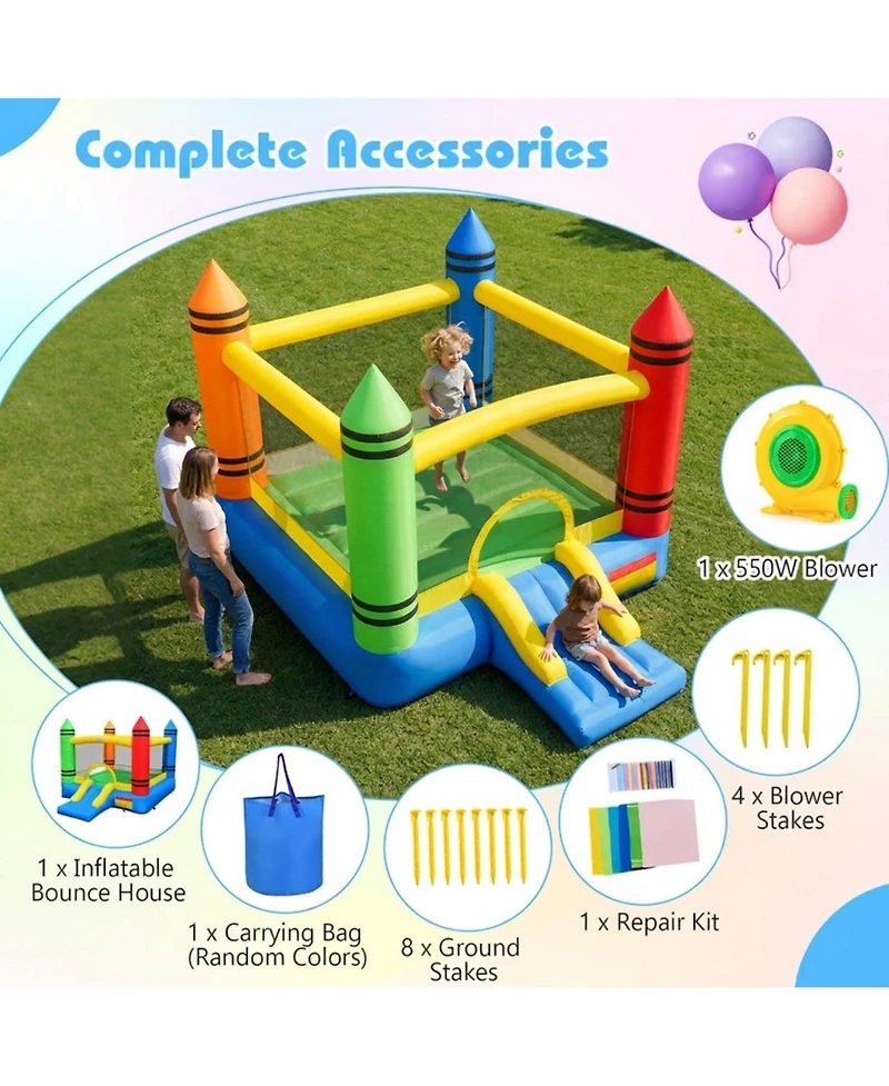 Hongge 2-in-1 Crayon Themed Inflatable Bounce House, Accommodates Up to 2 Children, Ages 3-12