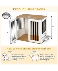 Hongge 31.5 in Wooden Dog Kennel End Table with Swivel Feeding Bowls