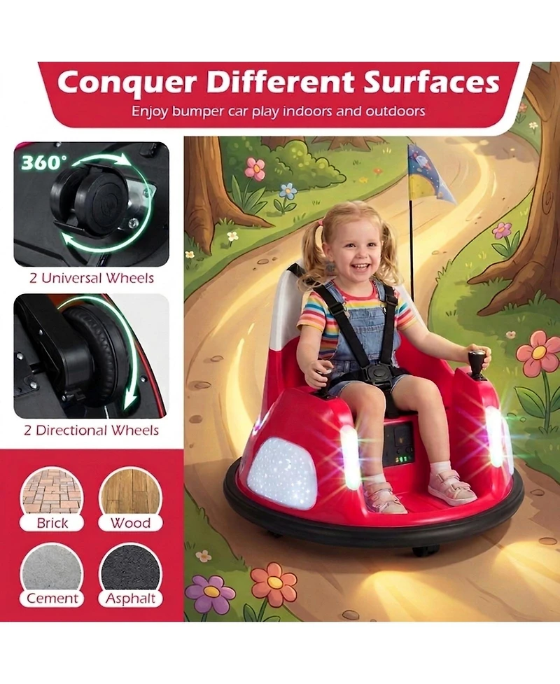 Hongge 12V Kids' Ride-On Bumper Car with 360-Degree Spin and Remote Control, Ages 18 Months+