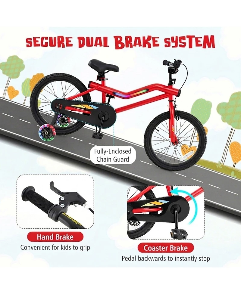 Hongge 18-Inch 7-Color Led Frame Kids' Bike with Training Wheels and Dual Brakes, 145 Lbs. Capacity, Ages 4-8