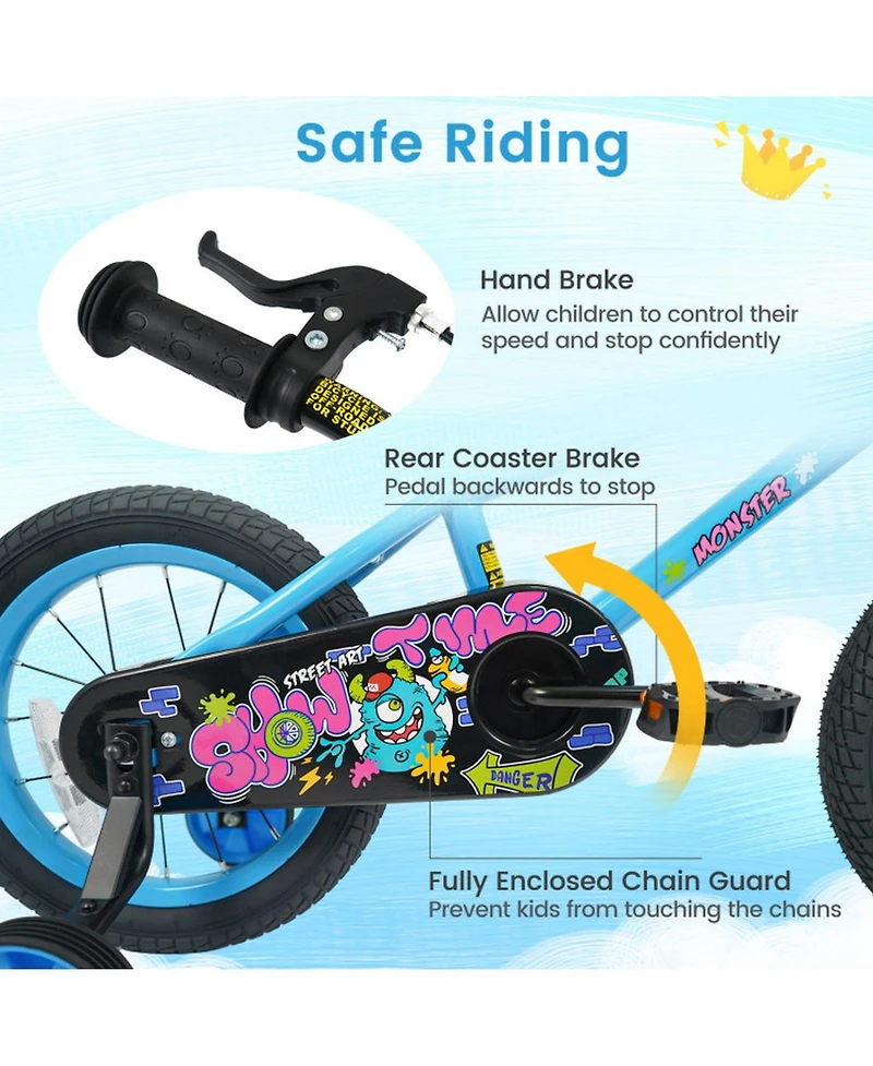 Hongge 14-Inch Kids' Bike with Training Wheels and Dual Brakes, Ages 3-5