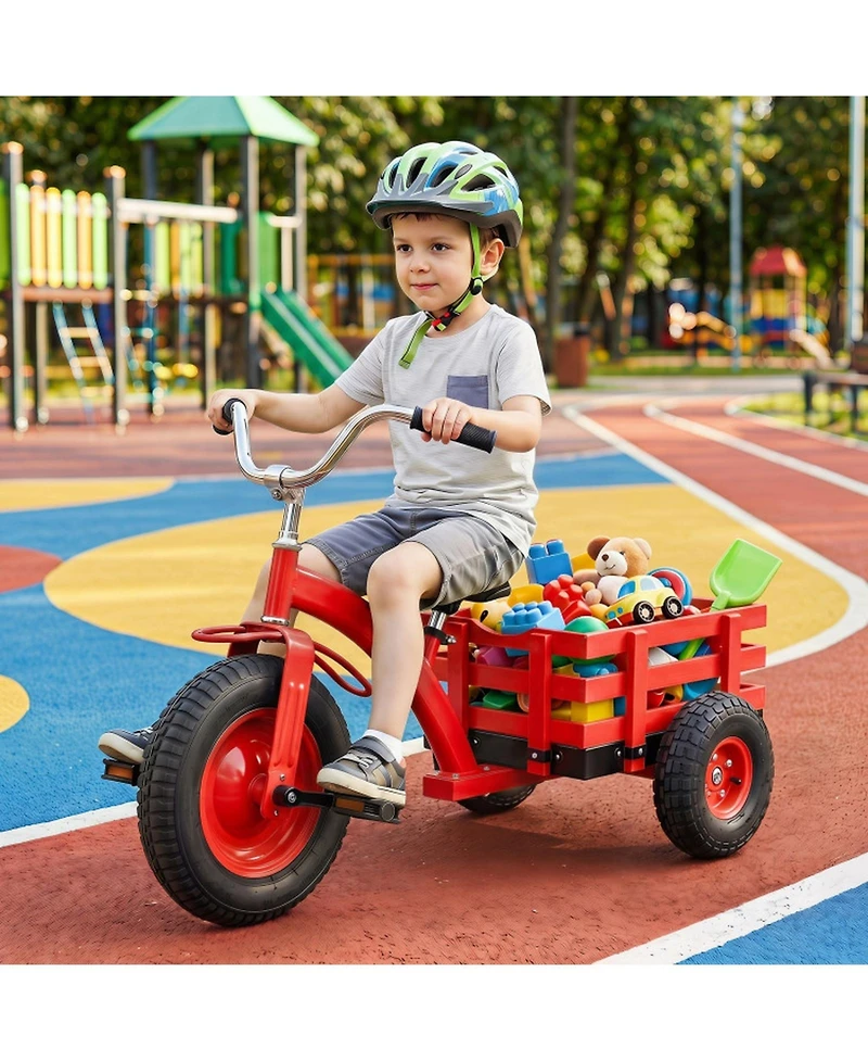 Hongge 3-Wheel Tricycle with Adjustable Seat & Rear Storage Basket, 15 in Inflatable Rubber Tires, Ages 3+
