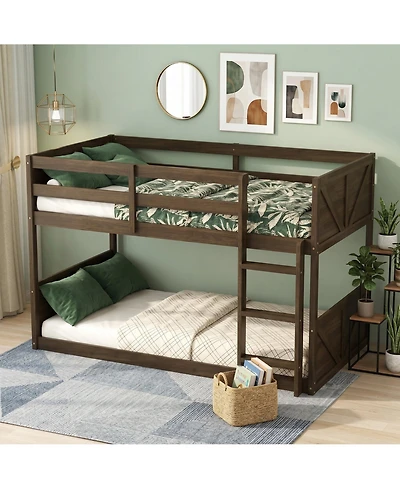 Sailvan Twin over Floor Bunk Bed with Panelled Headboard