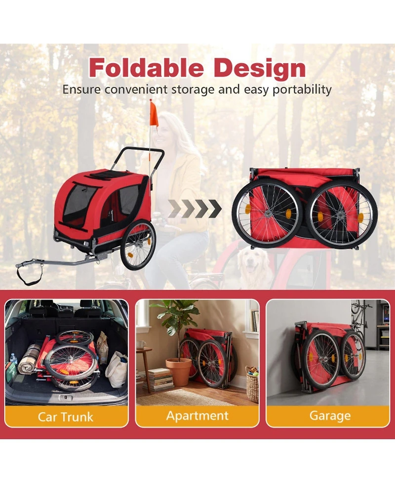 Sugift 2-in-1 Pet Bike Trailer and Stroller with Universal Bicycle Coupler