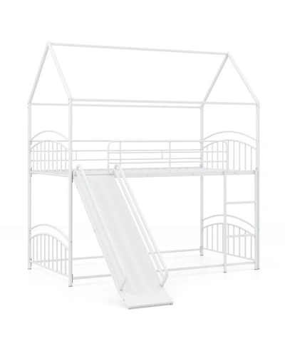 Sugift Twin-Over-Twin House Bunk Bed Frame with Metal Slats