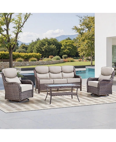 Pocassy High Back Patio Furniture Set with Swivel Chairs, Outdoor Wicker Conversation Sets 6inch Cushions, 4 Piece Outside Sofa