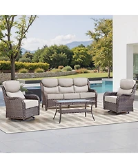 Pocassy High Back Patio Furniture Set with Swivel Chairs, Outdoor Wicker Conversation Sets 6inch Cushions, 4 Piece Outside Sofa