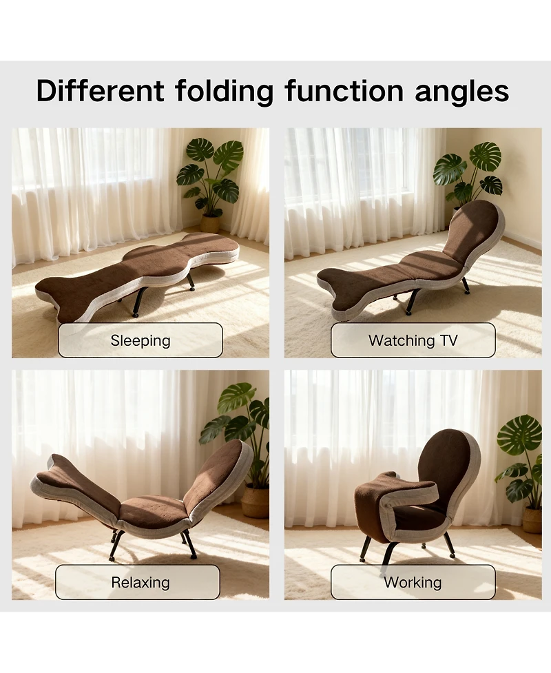 Streamdale Foldable Ergonomic Teddy Velvet Lazy Sofa Chair