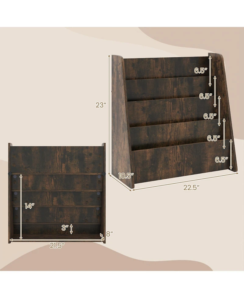 Costway 4-tier Kids Wooden Bookshelf Toddlers Book Rack with Deep Shelves