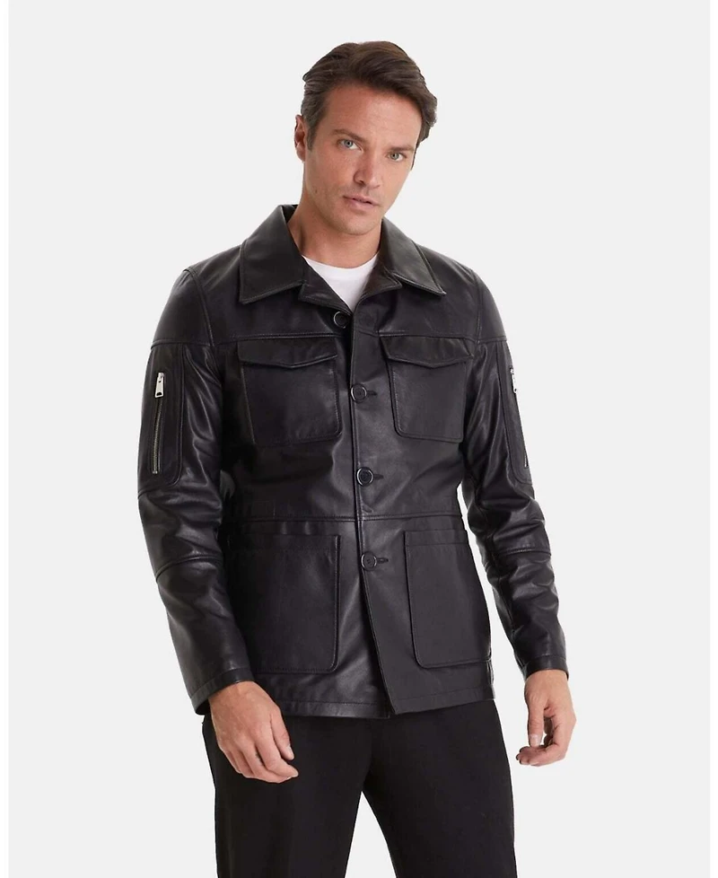 Furniq Uk Men's Genuine Leather Jacket, Black