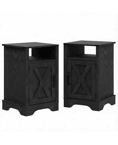 Flynama Set of 2 Farmhouse Nightstands with Charging Station, Black Storage Side Tables 16" x 16" x 25"