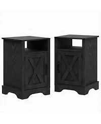 Flynama Set of 2 Farmhouse Nightstands with Charging Station, Black Storage Side Tables 16" x 16" x 25"
